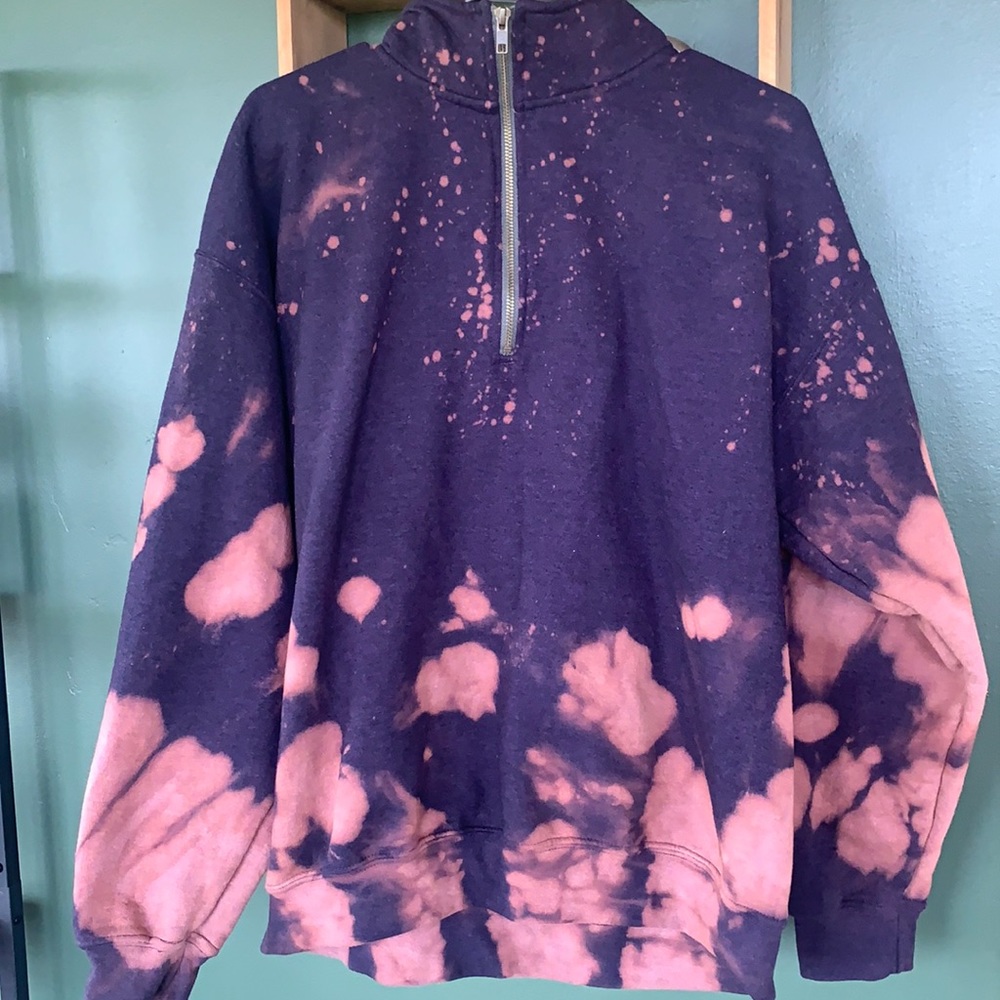 Women’s Custom Bleach Dye Quarter Zip-Blueish/Purple color. Large.